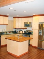 Contemporary kitchen with Philippine Mahogany crown moldings and baseboards